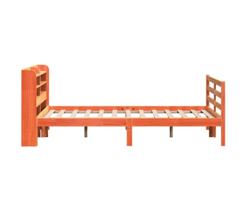 Cama sin colchón madera maciza de pino marrón cera 140x200 cm