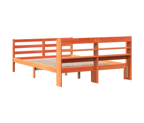 Cama sin colchón madera maciza de pino marrón cera 140x200 cm