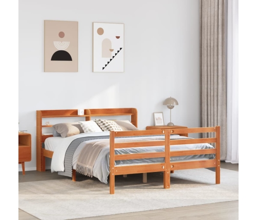 Cama sin colchón madera maciza de pino marrón cera 140x200 cm