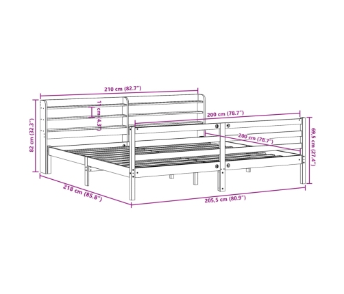 Cama sin colchón madera maciza de pino marrón cera 200x200 cm