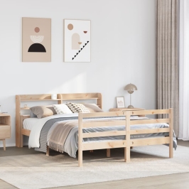 Estructura de cama con cabecero madera maciza pino 135x190 cm