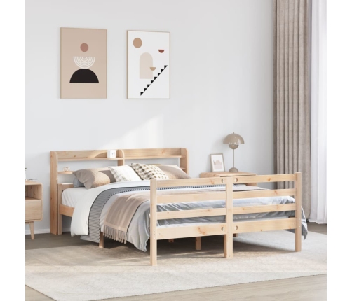 Estructura de cama con cabecero madera maciza pino 135x190 cm