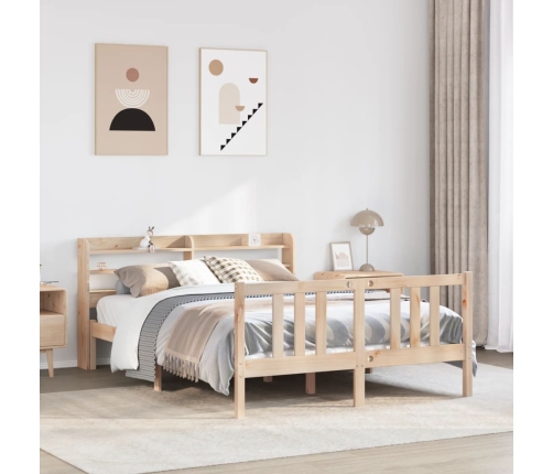 Estructura de cama con cabecero madera maciza pino 140x190 cm