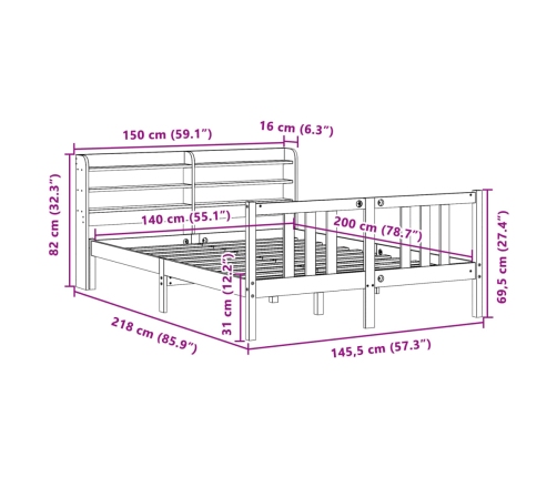 Estructura de cama con cabecero sin colchón blanco 140x200 cm