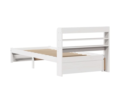 Estructura de cama con cabecero madera pino blanco 75x190 cm