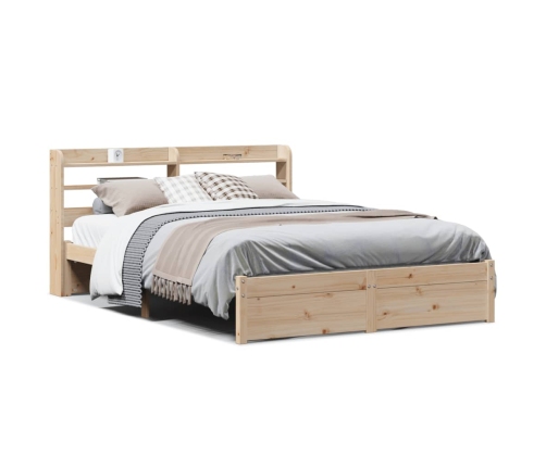 Estructura de cama con cabecero madera maciza pino 135x190 cm