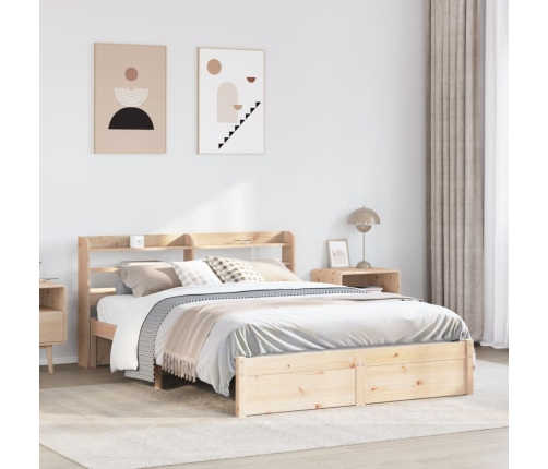 Estructura de cama con cabecero madera maciza pino 135x190 cm