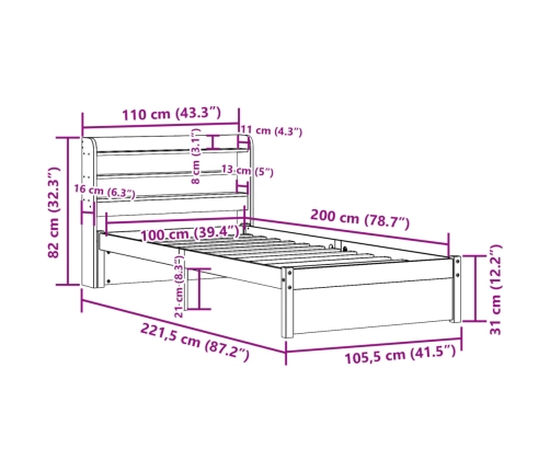 Estructura de cama con cabecero sin colchón blanco 100x200 cm