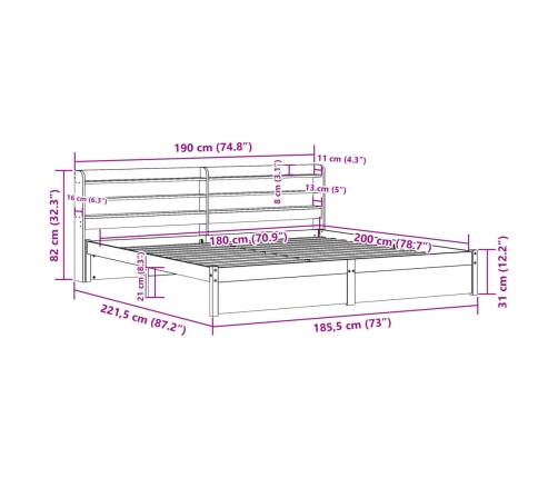 Estructura de cama con cabecero madera maciza pino 180x200 cm