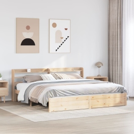 Estructura de cama con cabecero madera maciza de pino 200x200cm