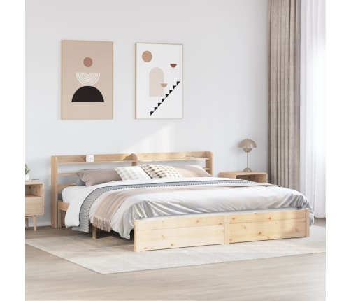 Estructura de cama con cabecero madera maciza de pino 200x200cm