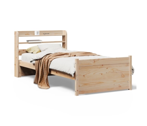 Estructura de cama con cabecero madera maciza pino 75x190 cm