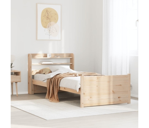 Estructura de cama con cabecero madera maciza pino 75x190 cm