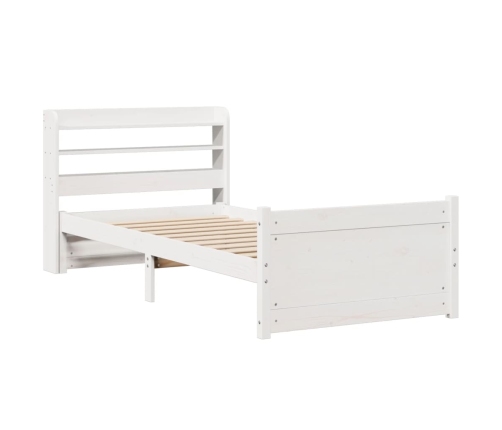 Estructura de cama con cabecero madera pino blanco 75x190 cm