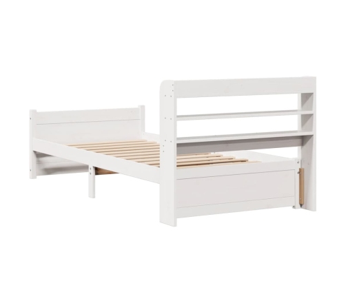 Estructura de cama con cabecero madera pino blanco 75x190 cm