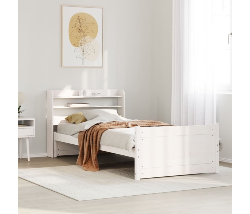 Estructura de cama con cabecero madera pino blanco 75x190 cm