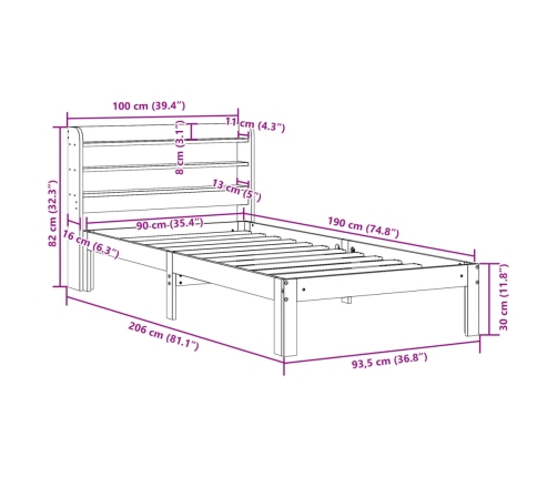 Estructura de cama con cabecero sin colchón blanco 90x190 cm