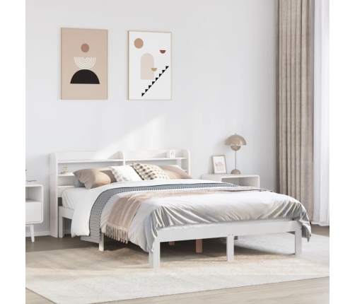 Estructura de cama con cabecero madera pino blanco 135x190 cm