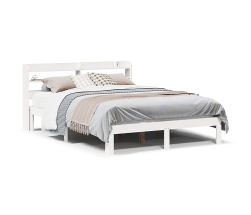 Estructura de cama con cabecero madera pino blanco 135x190 cm