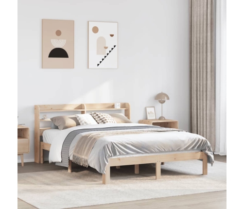 Estructura de cama con cabecero madera de pino blanco 150x200cm