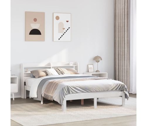 Estructura de cama con cabecero madera de pino blanco 150x200cm