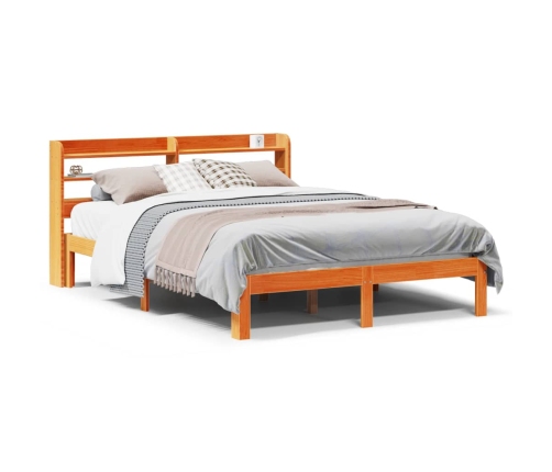 Cama sin colchón madera maciza de pino marrón cera 140x200 cm