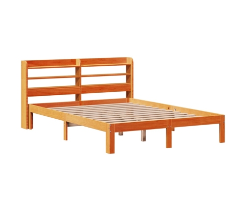 Cama sin colchón madera maciza de pino marrón cera 140x200 cm