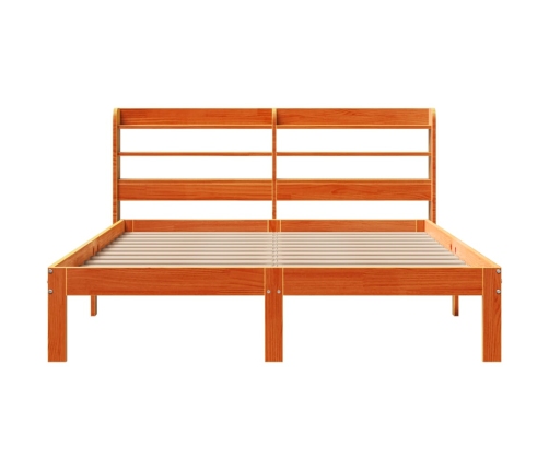 Cama sin colchón madera maciza de pino marrón cera 140x200 cm