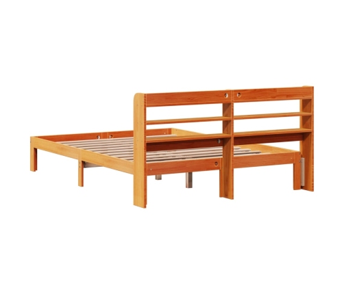 Cama sin colchón madera maciza de pino marrón cera 140x200 cm