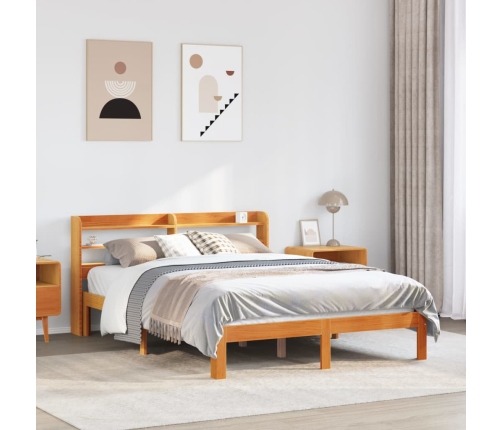 Cama sin colchón madera maciza de pino marrón cera 140x200 cm