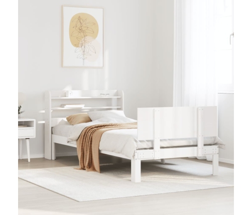 Estructura de cama con cabecero madera pino blanco 75x190 cm
