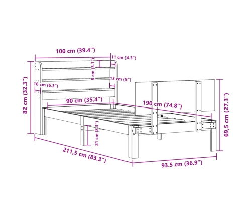 Estructura de cama con cabecero sin colchón blanco 90x190 cm