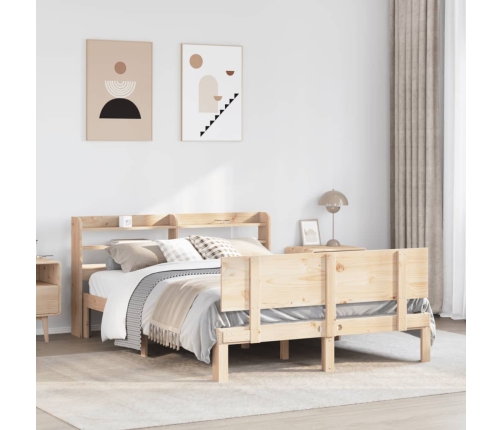 Estructura de cama con cabecero madera maciza pino 135x190 cm