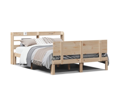 Estructura de cama con cabecero madera maciza pino 135x190 cm