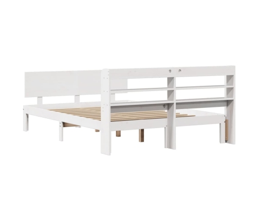 Estructura de cama con cabecero madera pino blanco 135x190 cm