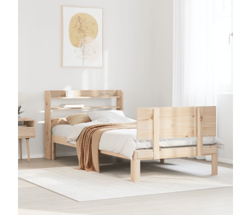 Estructura de cama con cabecero madera maciza de pino 90x200 cm