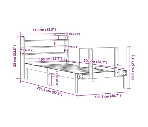 Estructura de cama con cabecero madera maciza pino 100x200 cm