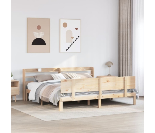 Estructura de cama con cabecero madera maciza de pino 200x200cm