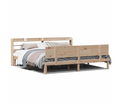 Estructura de cama con cabecero madera maciza de pino 200x200cm