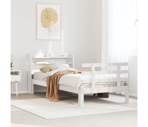 Estructura de cama con cabecero madera pino blanco 75x190 cm