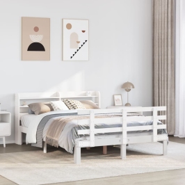 Estructura de cama con cabecero madera pino blanco 135x190 cm