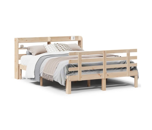 Estructura de cama con cabecero madera maciza pino 140x190 cm