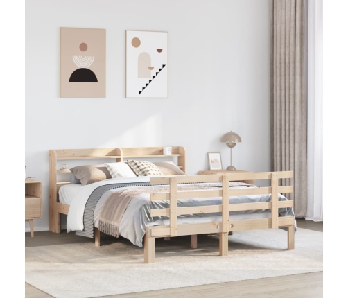 Estructura de cama con cabecero madera maciza pino 140x190 cm