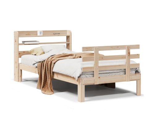 Estructura de cama con cabecero madera maciza de pino 90x200 cm