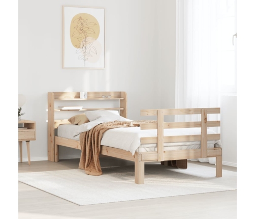 Estructura de cama con cabecero madera maciza de pino 90x200 cm