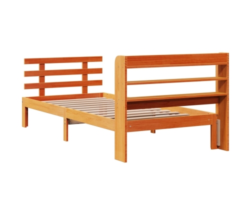 Estructura cama con cabecero madera pino marrón cera 75x190 cm