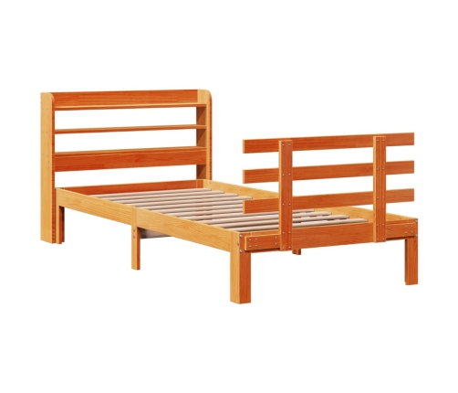 Estructura cama con cabecero madera pino marrón cera 90x190 cm