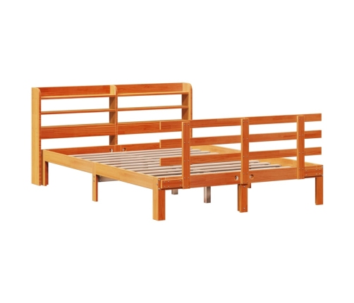 Estructura cama con cabecero madera pino marrón cera 120x190 cm