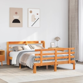 Estructura cama con cabecero madera pino marrón cera 120x190 cm