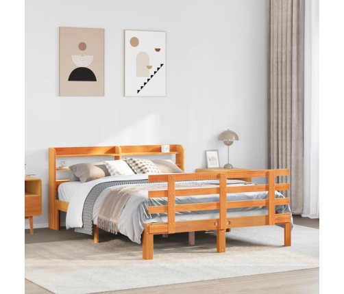 Estructura cama con cabecero madera pino marrón cera 120x190 cm